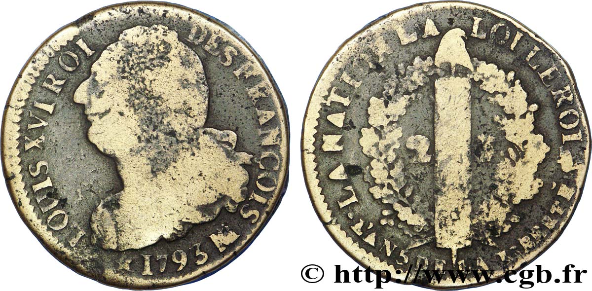 LA CONVENTION 2 sols dit &nbsp;au faisceau&nbsp;, type FRANÇOIS 1793 Marseille TB/B+