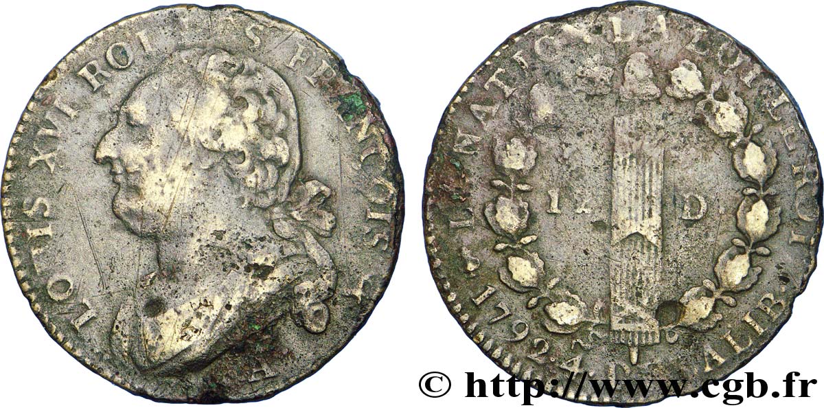 LOUIS XVI (MONARQUE CONSTITUTIONNEL)  12 deniers dit &nbsp;au faisceau&nbsp;, type FRANÇOIS 1792 Paris B