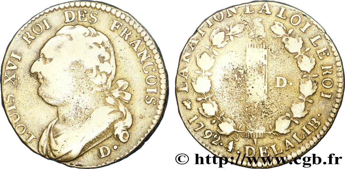 LOUIS XVI (MONARQUE CONSTITUTIONNEL)  12 deniers dit &nbsp;au faisceau&nbsp;, type FRANCOIS 1792 Dijon TB+/TB