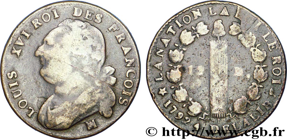 LOUIS XVI (MONARQUE CONSTITUTIONNEL)  12 deniers dit  au faisceau , type FRANCOIS 1792 Marseille B+