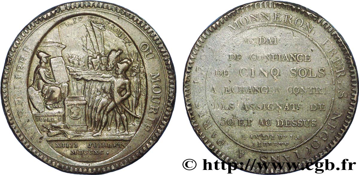 CONFIANCE (MONNAIES DE...) Monneron de 5 sols au serment (AN III, 1791) 1791  TB
