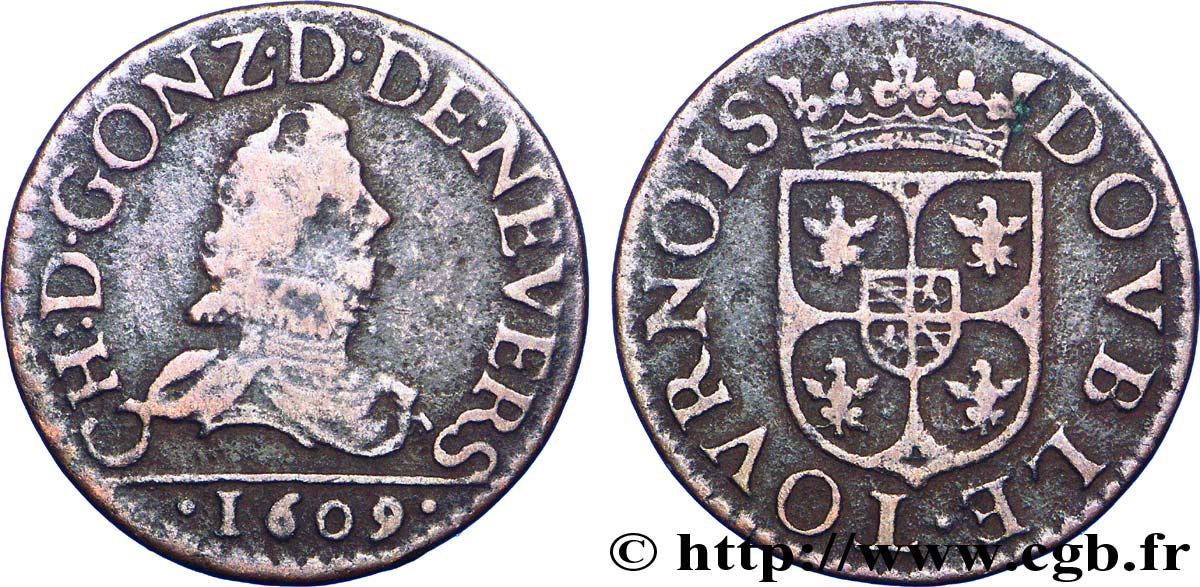 ARDENNES - PRINCIPALITY OF ARCHES-CHARLEVILLE - CHARLES I GONZAGA Double tournois, type 3 VF/XF