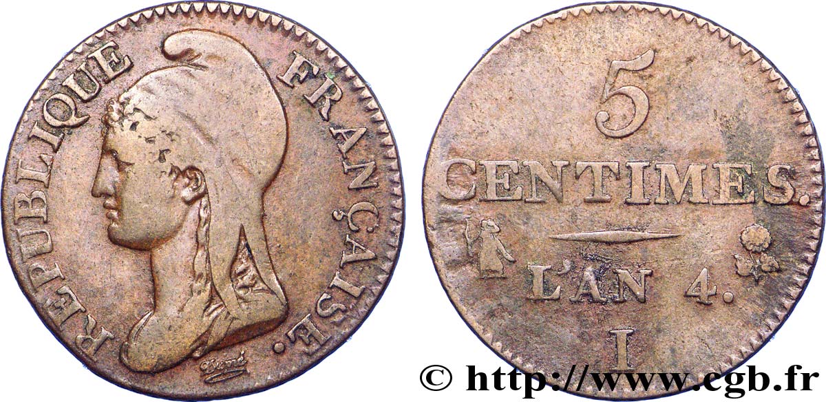 5 centimes Dupré, petit module 1796 Limoges F.113/2 VF 