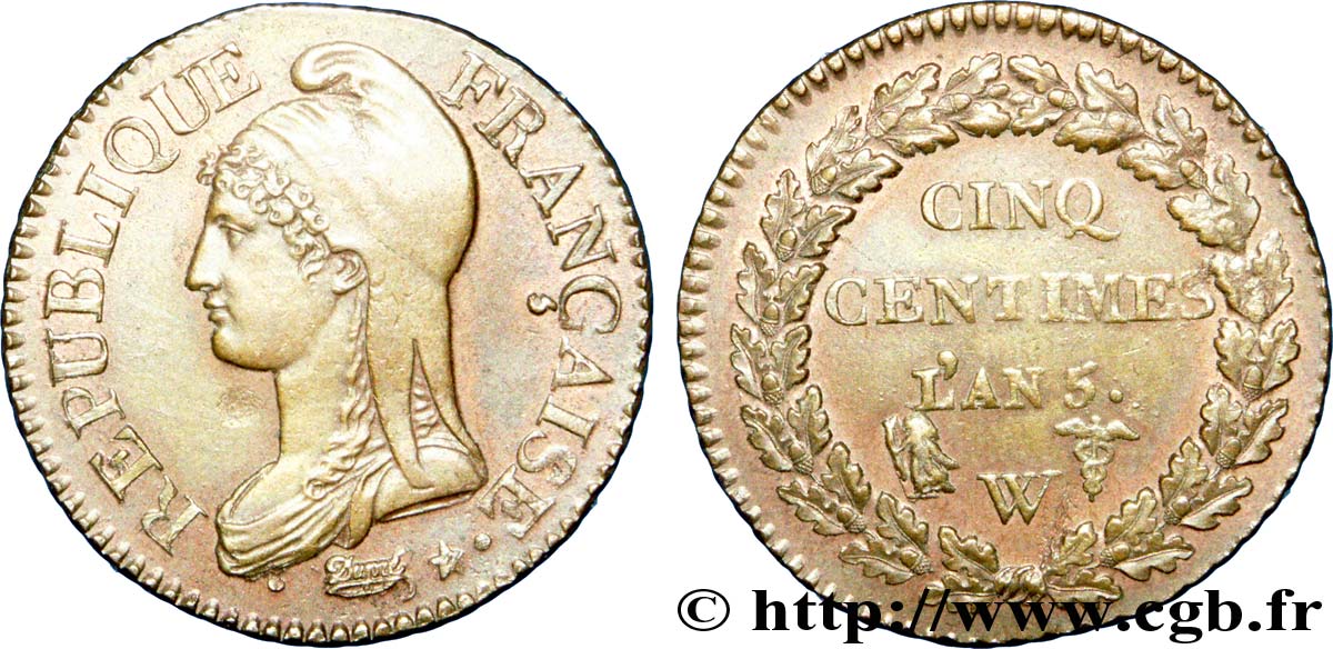 Cinq centimes Dupré, grand module 1797 Lille F.115/31 EBC 