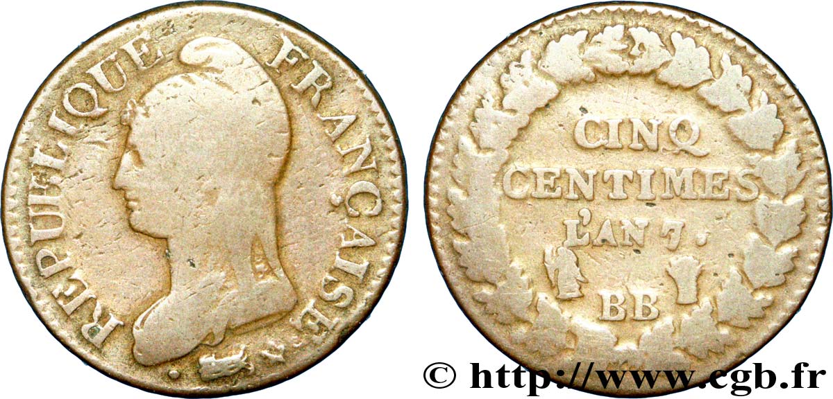 Cinq centimes Dupré, grand module 1799 Strasbourg F.115/61 BC 