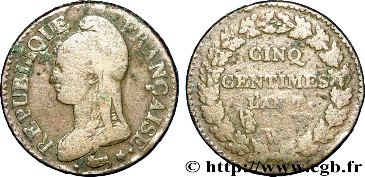 Cinq centimes Dupré, grand module 1799 Lille F.115/73 BC 