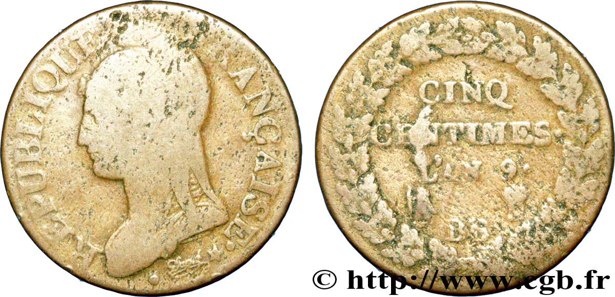 Cinq centimes Dupré, grand module 1801 Strasbourg F.115/154 SGE 