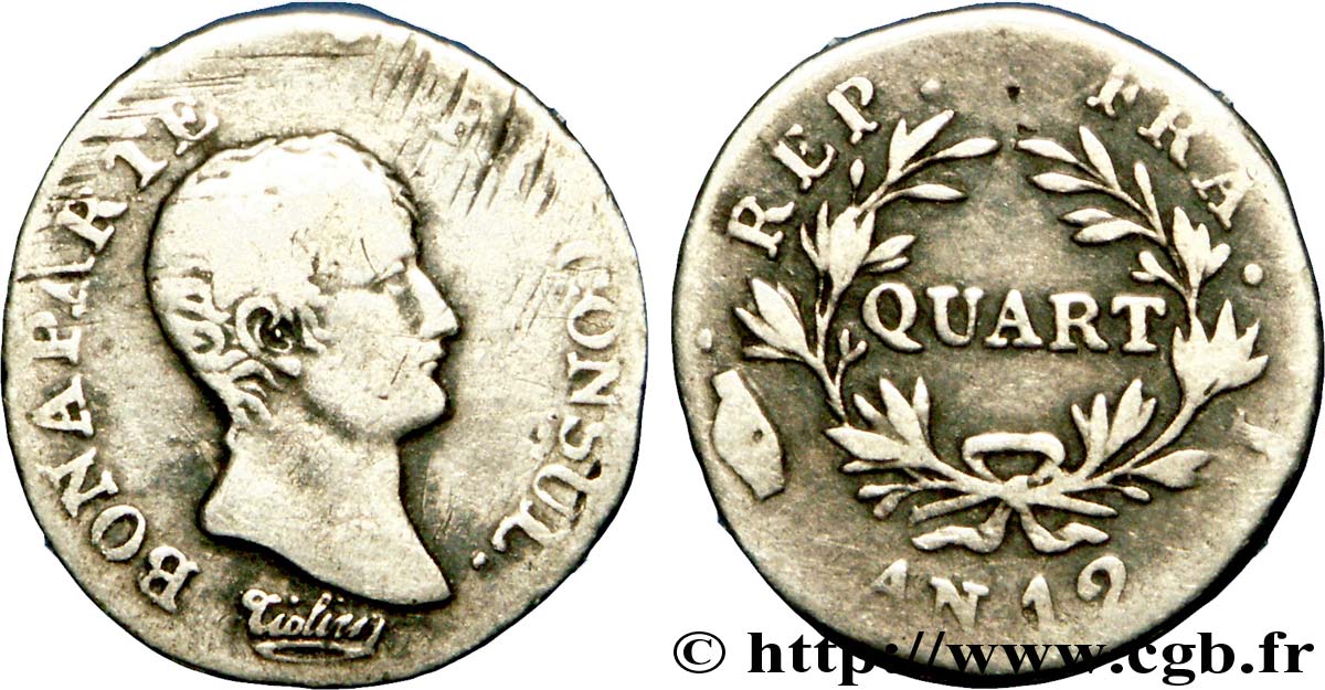 Quart (de franc) Bonaparte Premier Consul 1804 Limoges F.157/4 BC 