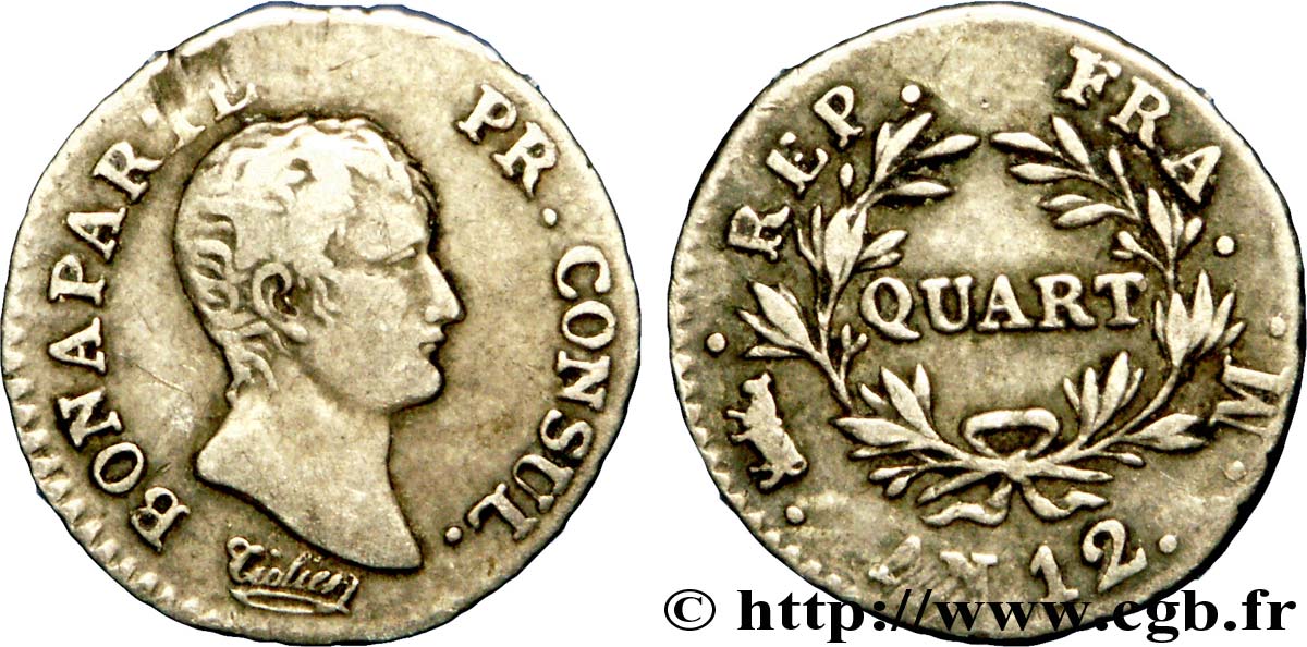 Quart (de franc) Bonaparte Premier Consul 1804 Toulouse F.157/6 TB 