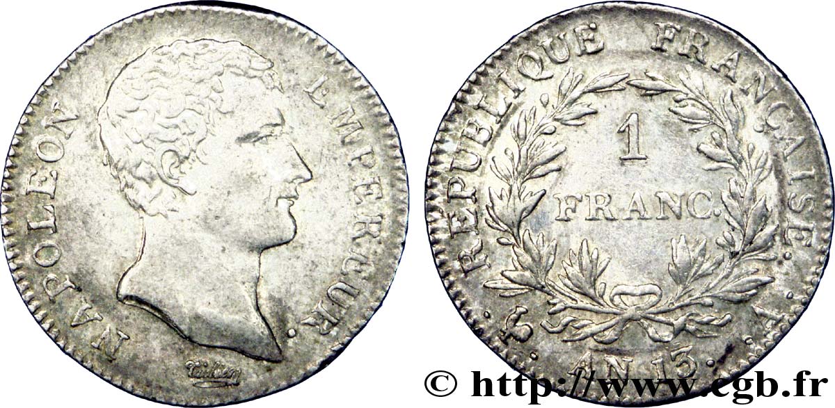 1 franc Napoléon Empereur, Calendrier révolutionnaire 1805 Paris F.201/14 SPL 