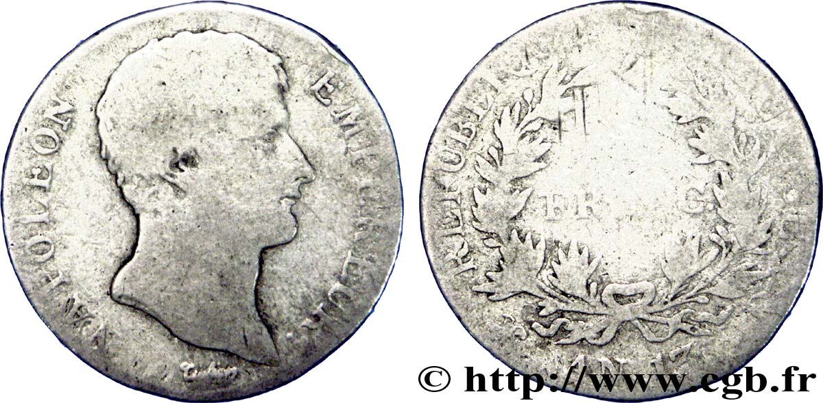 1 franc Napoléon Empereur, Calendrier révolutionnaire 1805 Lyon F.201/17 B 