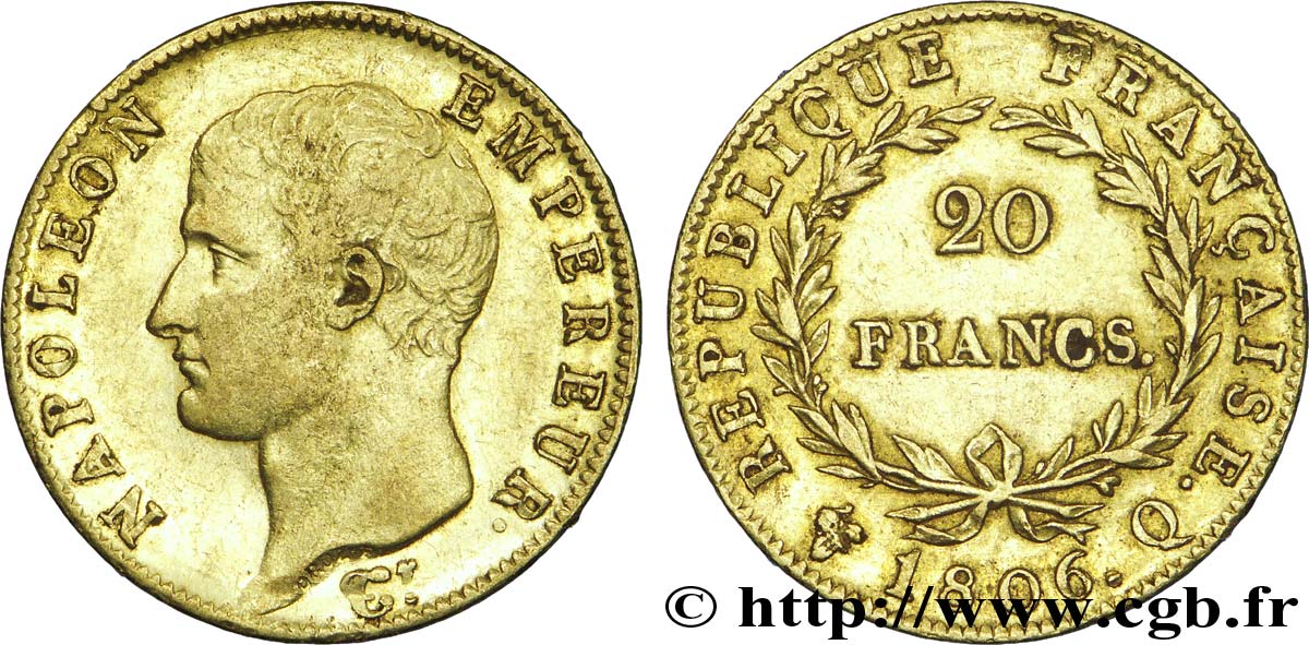 20 francs or Napoléon tête nue, Calendrier grégorien 1806 Perpignan F.513/3 XF 