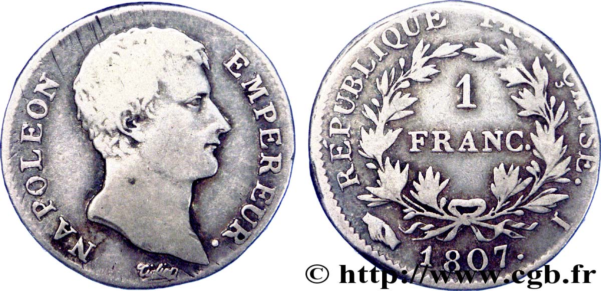 1 franc Napoléon Empereur, Calendrier grégorien 1807 Limoges F.202/12 BC 