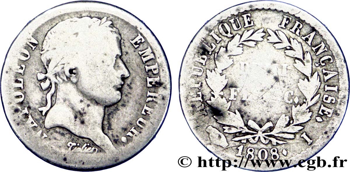 Demi-franc Napoléon Ier tête laurée, République française 1808 Limoges F.177/8 SGE 