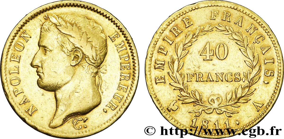 40 francs or Napoléon tête laurée, Empire français 1811 Paris F.541/6 TTB 