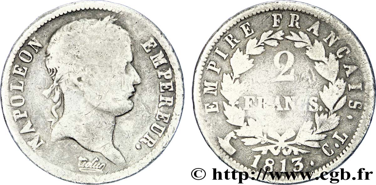 2 francs Napoléon Ier tête laurée, Empire français 1813 Gênes F.255/54 B 