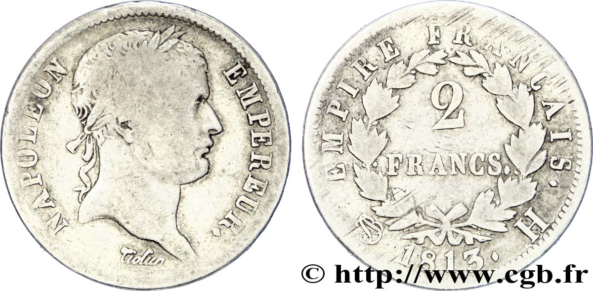 2 francs Napoléon Ier tête laurée, Empire français 1813 La Rochelle F.255/56 BC 