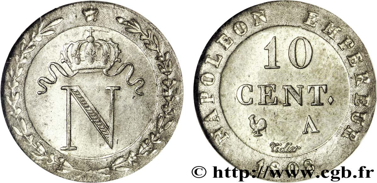 10 cent. à l N couronnée 1808 Paris F.130/2 SPL 