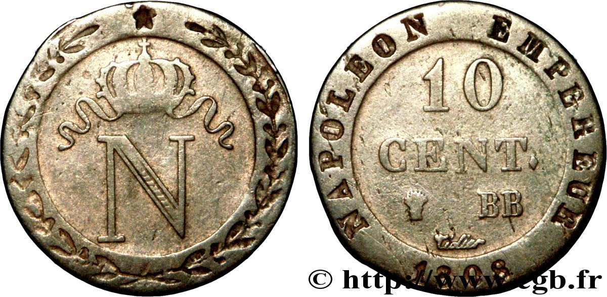 10 cent. à l N couronnée 1808 Strasbourg F.130/4 S 