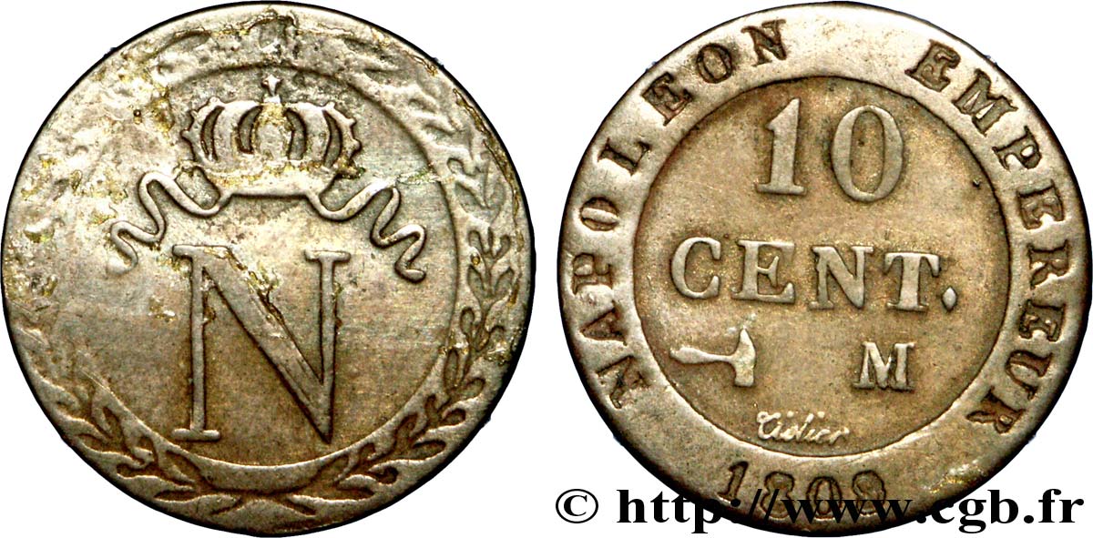 10 cent. à l N couronnée 1809 Toulouse F.130/16 S 
