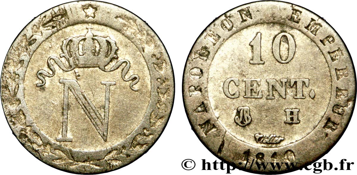 10 cent. à l N couronnée 1810 La Rochelle F.130/21 BC 