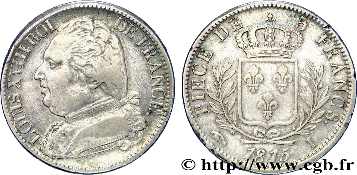 5 francs Louis XVIII, buste habillé 1815 Limoges F.308/20 BC 