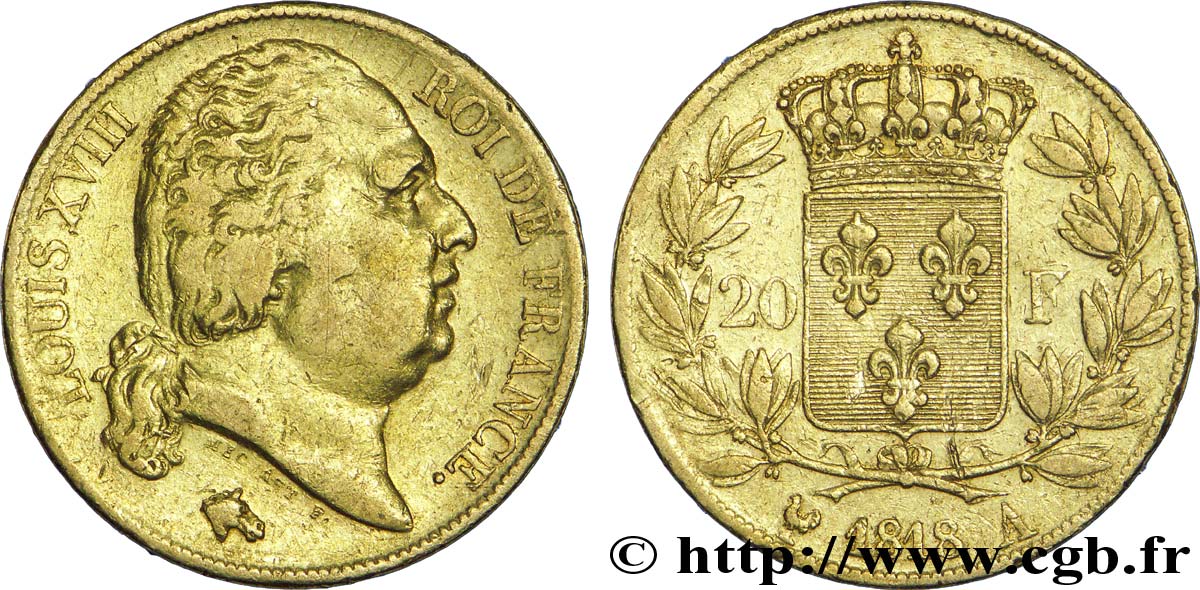 20 francs or Louis XVIII, tête nue 1818 Paris F.519/10 TB 
