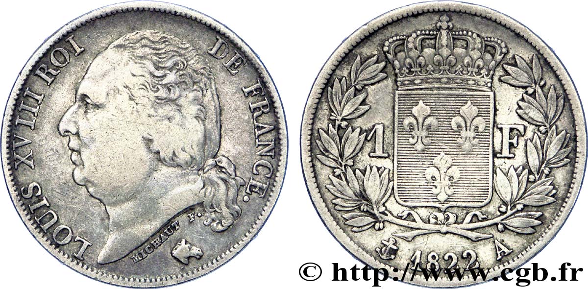 1 franc Louis XVIII 1822 Paris F.206/40 TB 