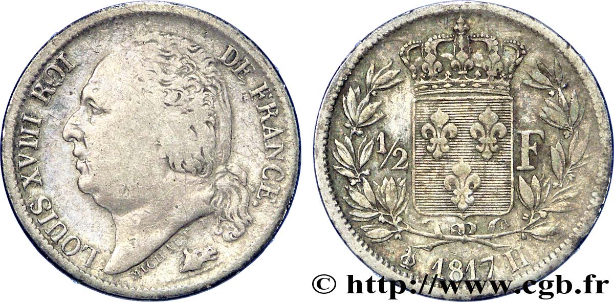1/2 franc Louis XVIII 1817 La Rochelle F.179/11 MB 