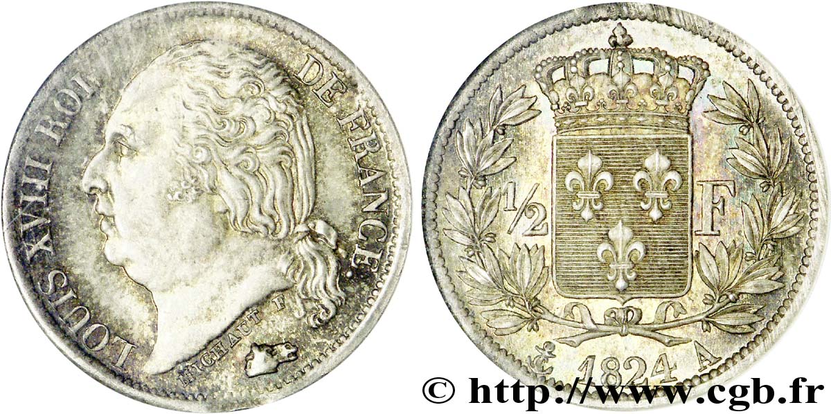1/2 franc Louis XVIII 1824 Paris F.179/43 ST 
