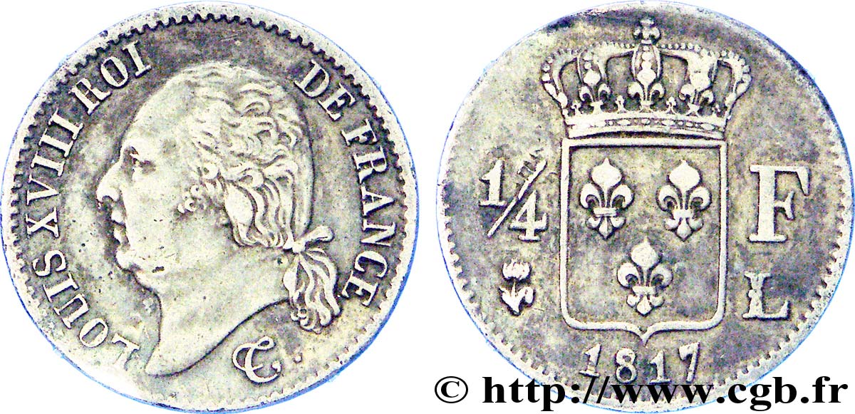 1/4 franc Louis XVIII 1817 Bayonne F.163/6 MBC 