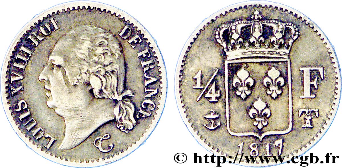 1/4 franc Louis XVIII 1817 Nantes F.163/10 TTB 