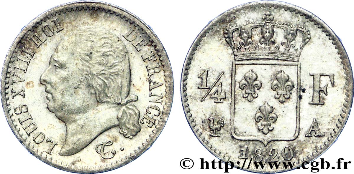 1/4 franc Louis XVIII 1820 Paris F.163/18 SUP 