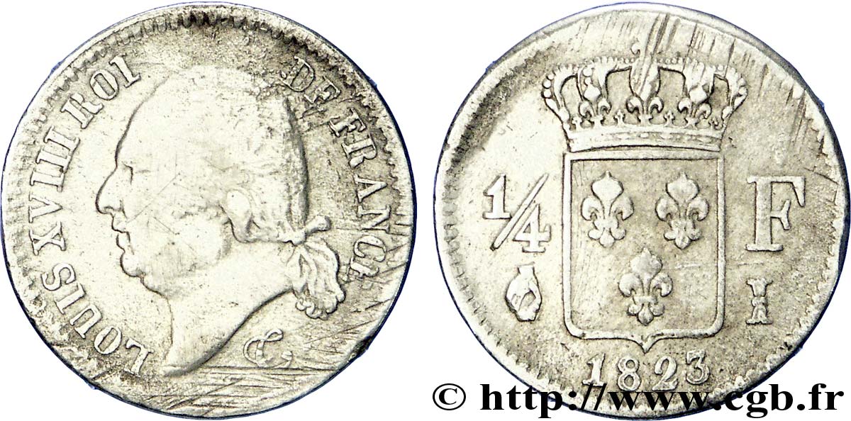 1/4 franc Louis XVIII 1823 Limoges F.163/26 S 
