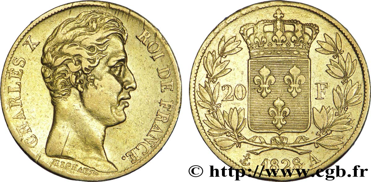 20 francs or Charles X 1828 Paris F.520/8 SS 