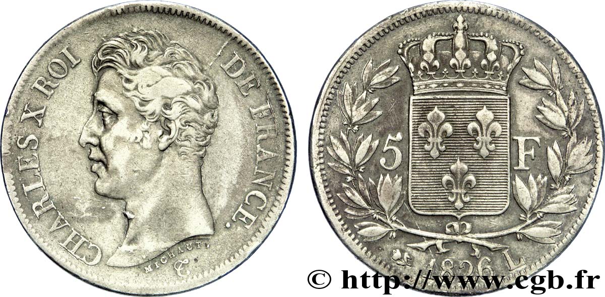 5 francs Charles X, 1er type 1826 Bayonne F.310/22 VF 
