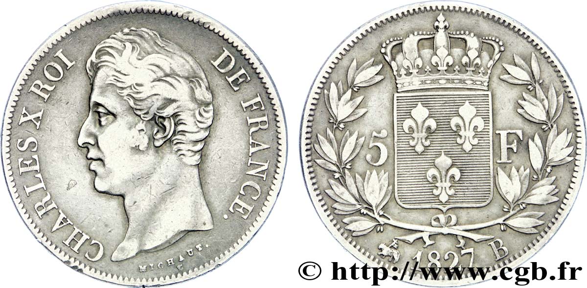 5 francs Charles X, 2e type 1827 Rouen F.311/2 MBC 