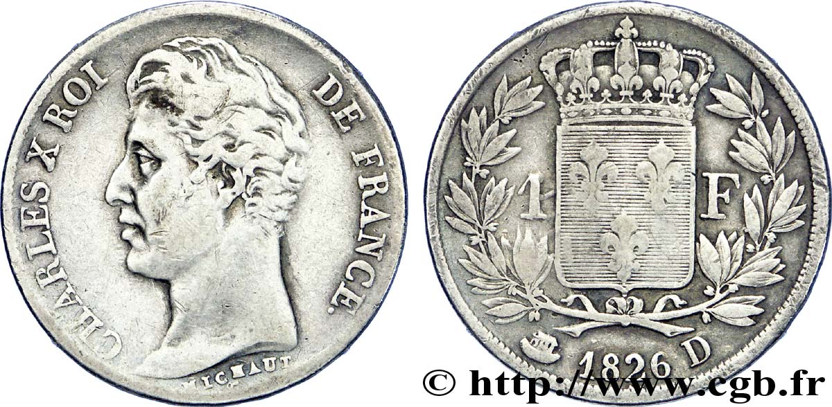1 franc Charles X 1826 Lyon F.207/16 VF 