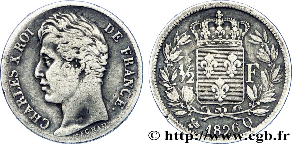 1/2 franc Charles X 1826 Perpignan F.180/11 TB 