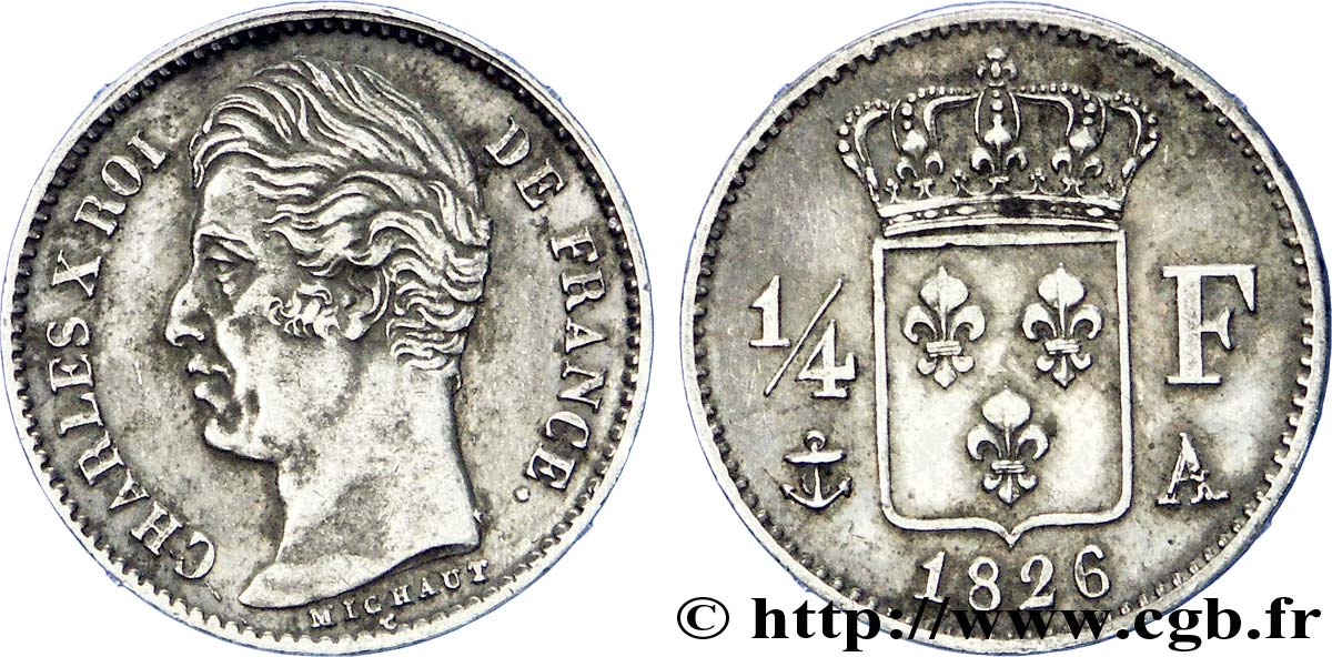 1/4 franc Charles X 1826 Paris F.164/2 BB 