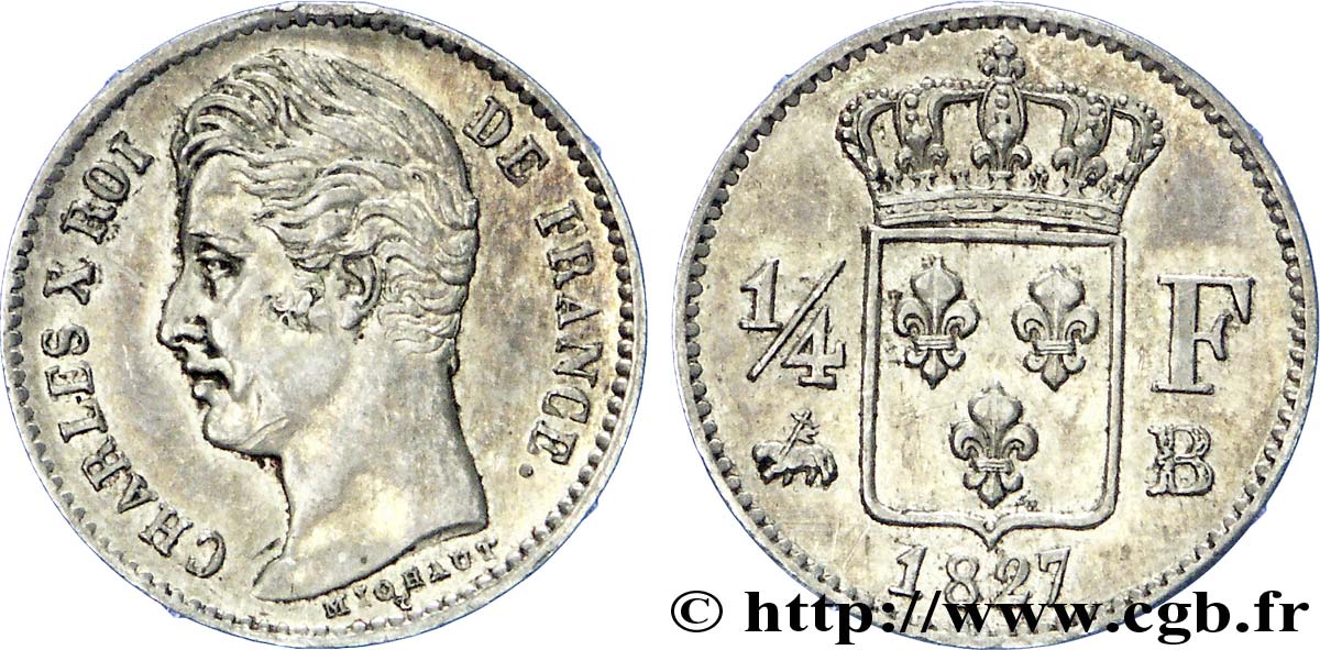 1/4 franc Charles X 1827 Rouen F.164/11 VZ 