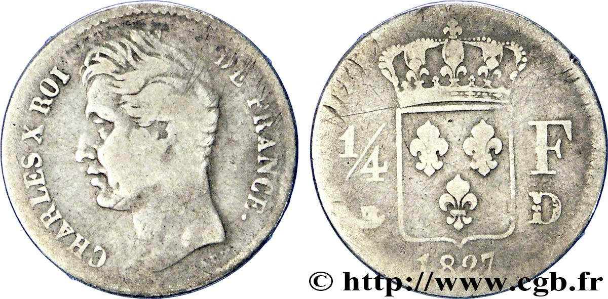 1/4 franc Charles X 1827 Lyon F.164/13 VG 