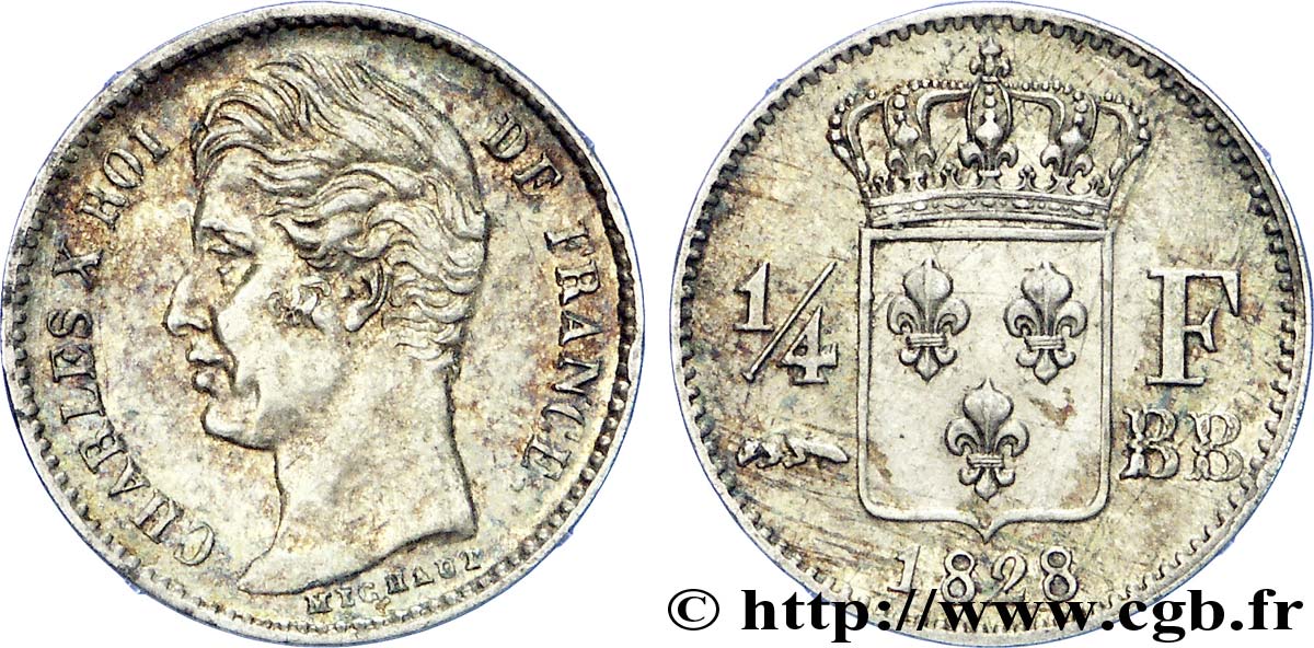 1/4 franc Charles X 1828 Strasbourg F.164/20 SS 