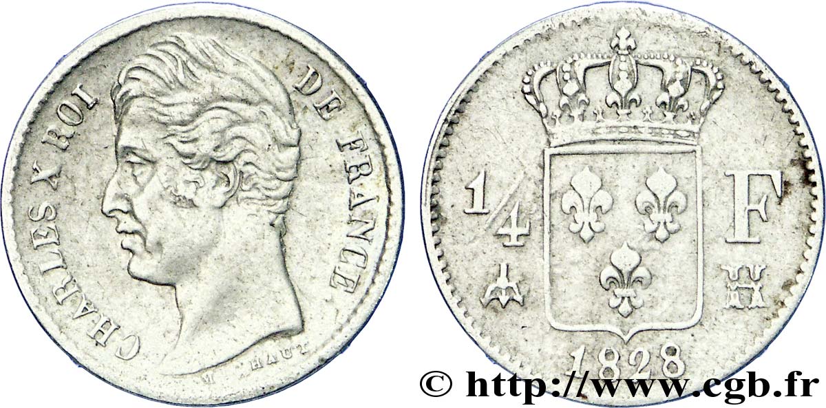 1/4 franc Charles X 1828 La Rochelle F.164/22 MBC 