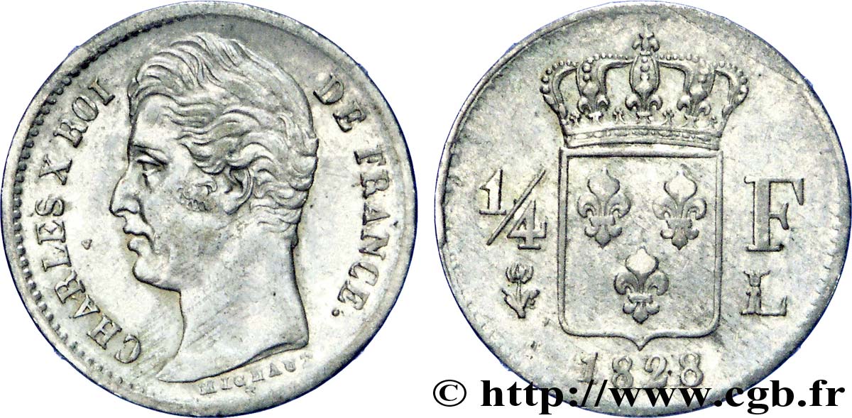 1/4 franc Charles X 1828 Bayonne F.164/24 MBC 