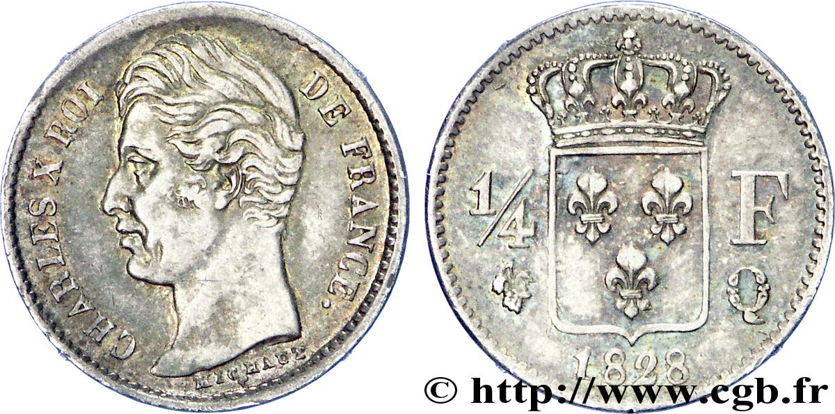 1/4 franc Charles X 1828 Perpignan F.164/26 BB 