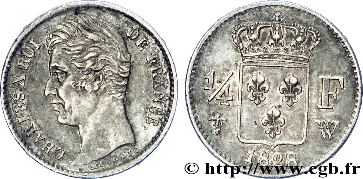 1/4 franc Charles X 1828 Lille F.164/28 MBC 