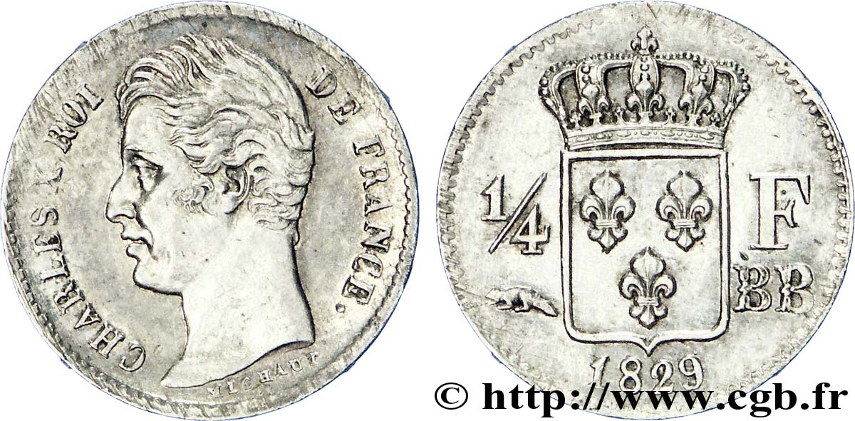 1/4 franc Charles X 1829 Strasbourg F.164/31 VZ 