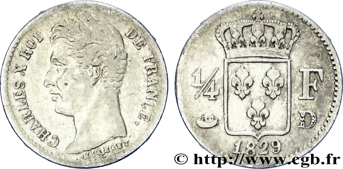 1/4 franc Charles X 1829 Lyon F.164/32 TB 