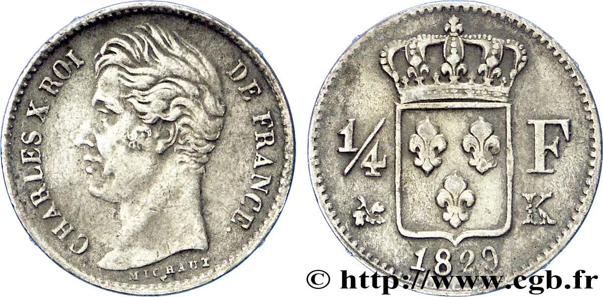 1/4 franc Charles X 1829 Bordeaux F.164/34 MBC 